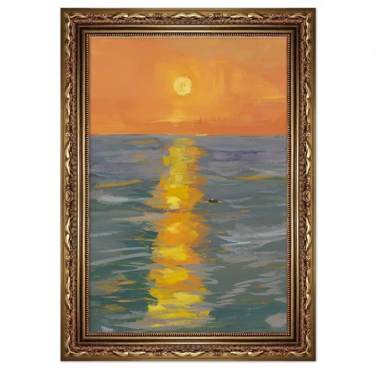 Quadro Decorativo Pintura Pôr do Sol no Mar Estilo Modern Heritage