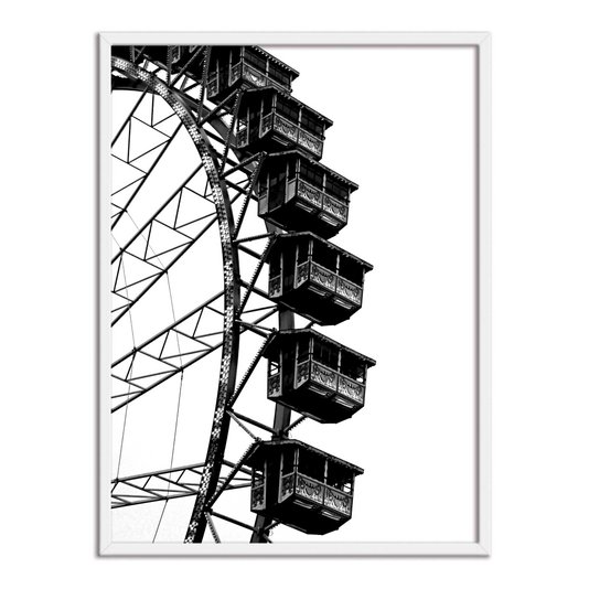 Quadro Decorativo Preto e Branco Antiga Roda Gigante de Circo