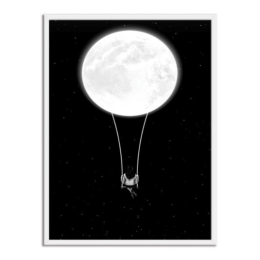 Quadro Decorativo Preto e Branco Balanço na Lua