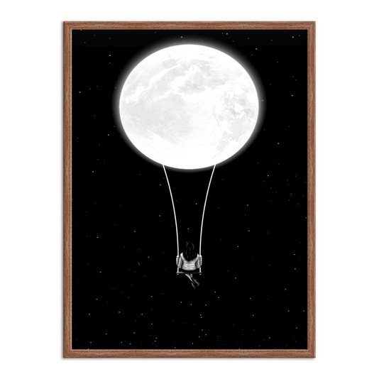 Quadro Decorativo Preto e Branco Balanço na Lua