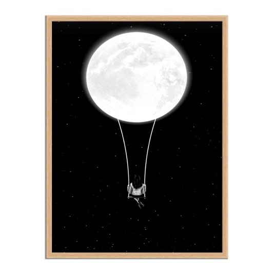Quadro Decorativo Preto e Branco Balanço na Lua