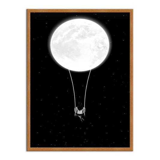 Quadro Decorativo Preto e Branco Balanço na Lua