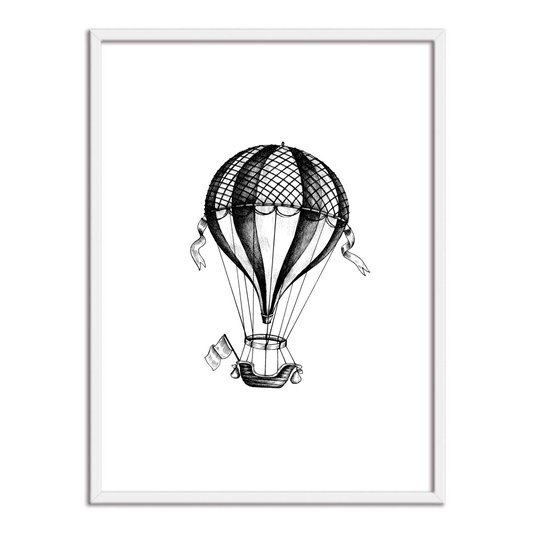 Quadro Decorativo Preto e Branco Balão a Gás Vintage