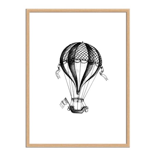 Quadro Decorativo Preto e Branco Balão a Gás Vintage