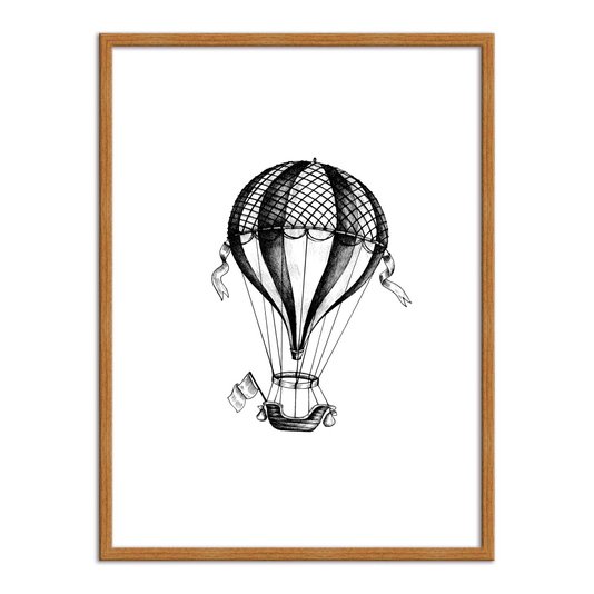 Quadro Decorativo Preto e Branco Balão a Gás Vintage