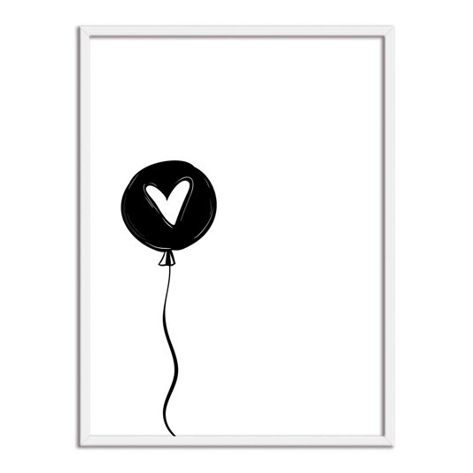 Quadro Decorativo Preto e Branco Balão com Coração