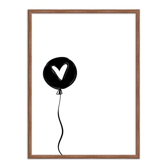 Quadro Decorativo Preto e Branco Balão com Coração