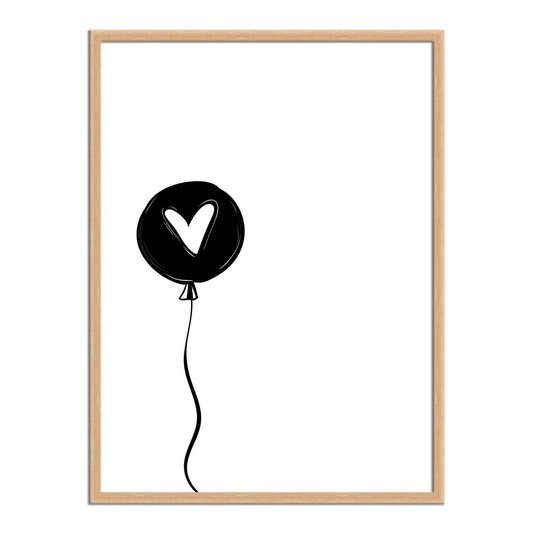 Quadro Decorativo Preto e Branco Balão com Coração