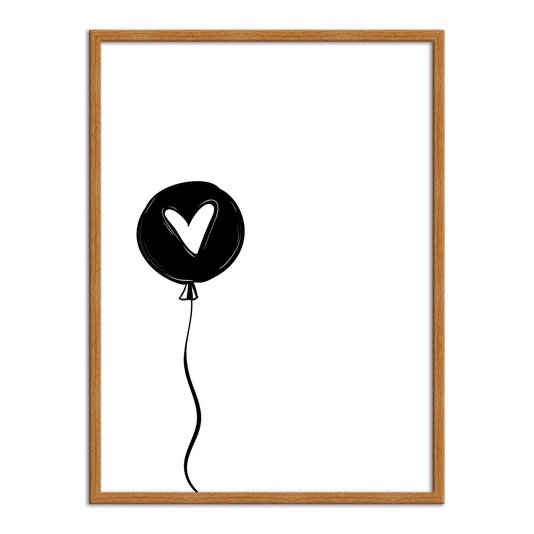 Quadro Decorativo Preto e Branco Balão com Coração