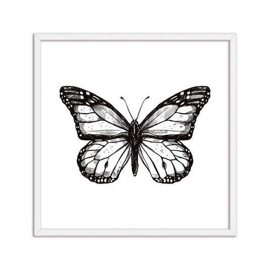 Quadro Decorativo Preto e Branco Borboleta