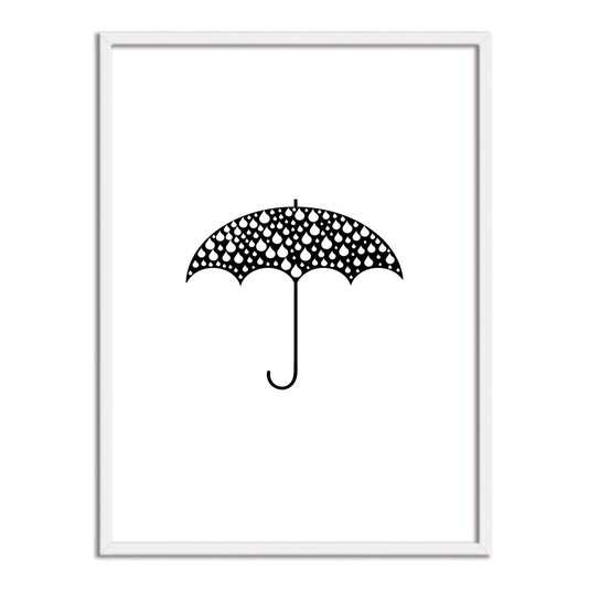 Quadro Decorativo Preto e Branco Guarda-Chuvas com Gotas