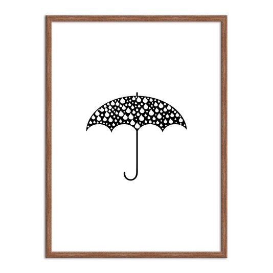 Quadro Decorativo Preto e Branco Guarda-Chuvas com Gotas