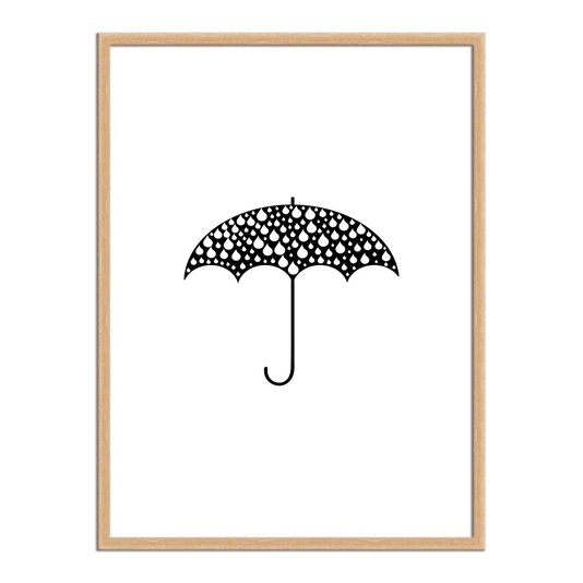 Quadro Decorativo Preto e Branco Guarda-Chuvas com Gotas