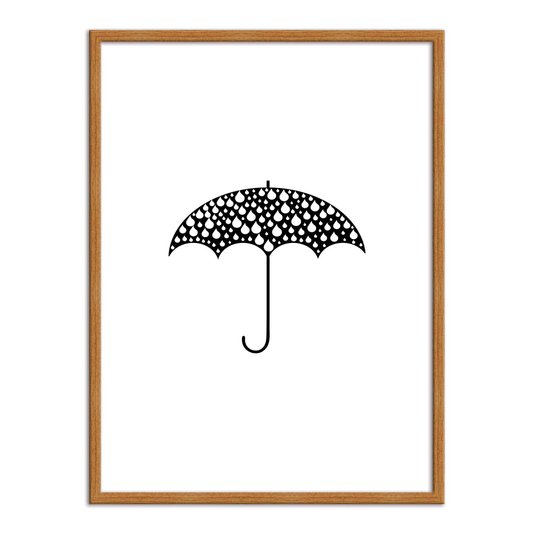Quadro Decorativo Preto e Branco Guarda-Chuvas com Gotas