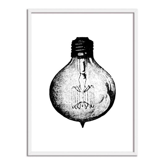 Quadro Decorativo Preto e Branco Lâmpada Vintage
