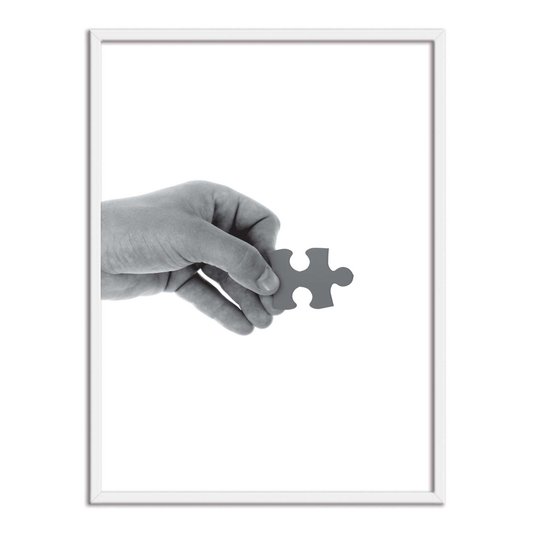 Quadro Decorativo Preto e Branco Mão com Peça de Quebra Cabeça Encaixe 1