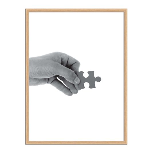 Quadro Decorativo Preto e Branco Mão com Peça de Quebra Cabeça Encaixe 1