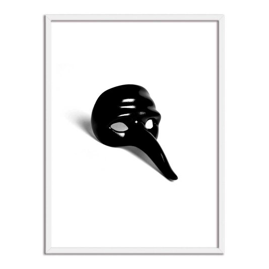 Quadro Decorativo Preto e Branco Máscara de Carnaval Vintage