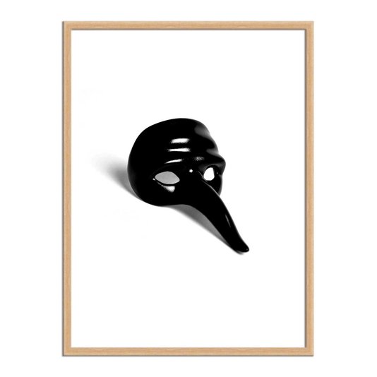 Quadro Decorativo Preto e Branco Máscara de Carnaval Vintage