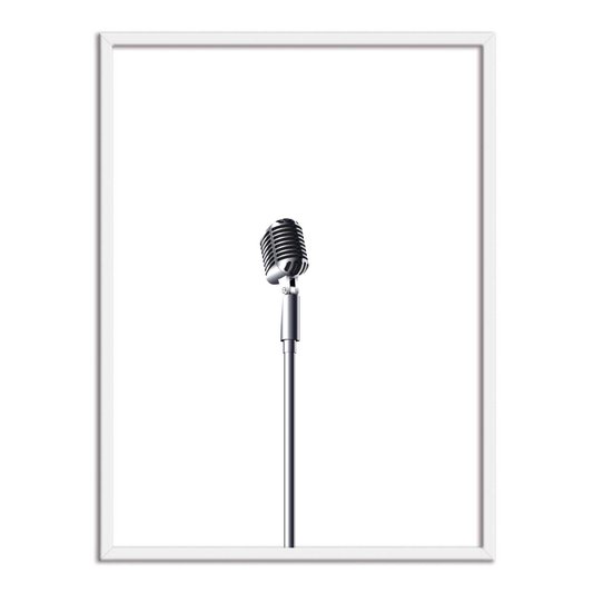 Quadro Decorativo Preto e Branco Microfone Antigo Vintage