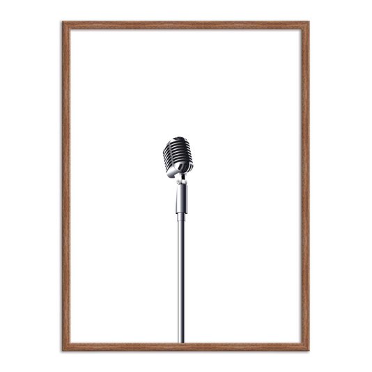 Quadro Decorativo Preto e Branco Microfone Antigo Vintage