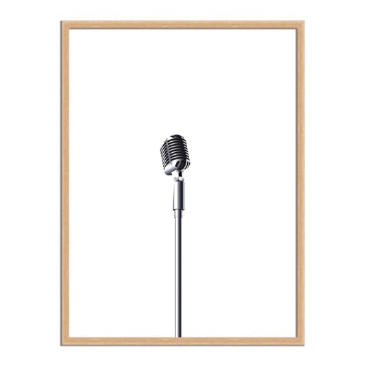 Quadro Decorativo Preto e Branco Microfone Antigo Vintage