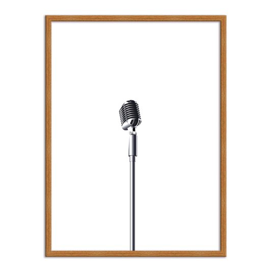 Quadro Decorativo Preto e Branco Microfone Antigo Vintage