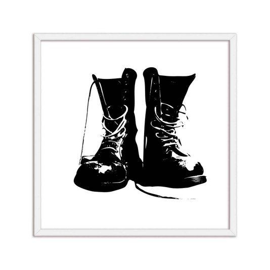 Quadro Decorativo Preto e Branco Par de Botas Vintage