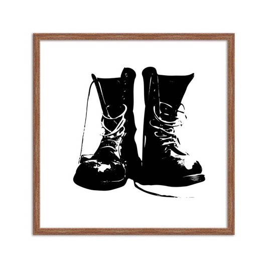 Quadro Decorativo Preto e Branco Par de Botas Vintage