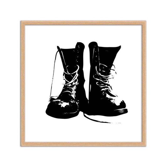 Quadro Decorativo Preto e Branco Par de Botas Vintage