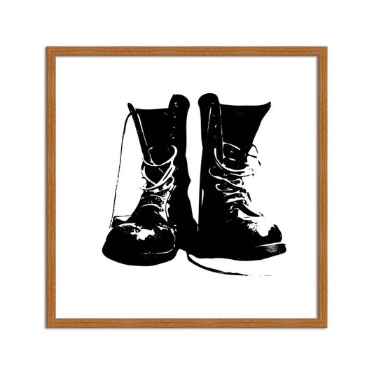 Quadro Decorativo Preto e Branco Par de Botas Vintage