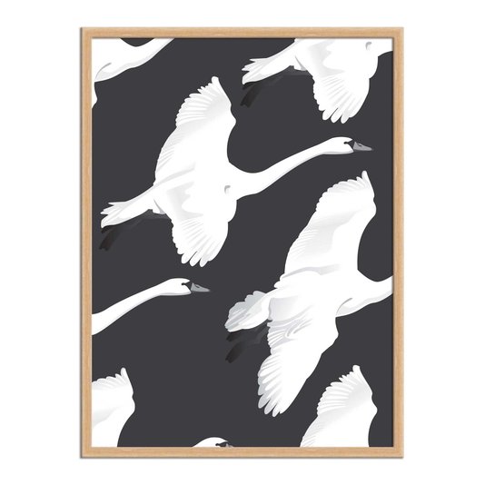 Quadro Decorativo Preto e Branco Pattern de Cisnes Voando