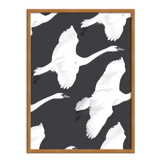 Quadro Decorativo Preto e Branco Pattern de Cisnes Voando