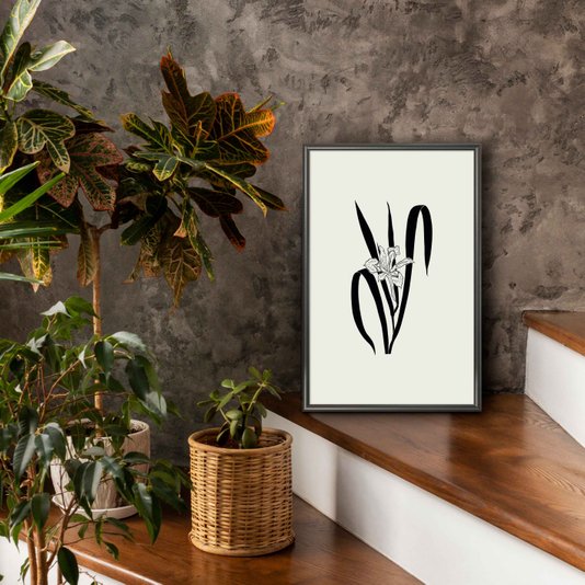 Quadro Decorativo Ramo Com Flor Orquídea Estilo Japandi