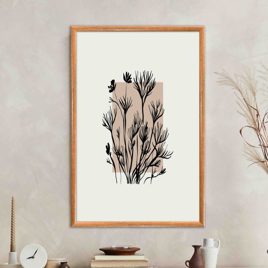Quadro Decorativo Ramo De Flores Botânica Estilo Japandi