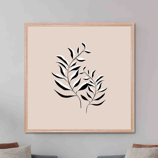Quadro Decorativo Ramo de Folhas Minimalista Estilo Japandi