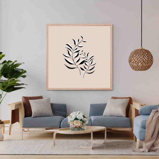 Quadro Decorativo Ramo de Folhas Minimalista Estilo Japandi