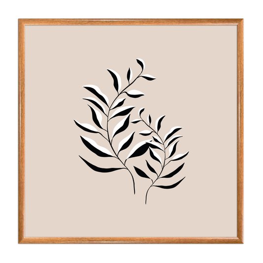 Quadro Decorativo Ramo de Folhas Minimalista Estilo Japandi