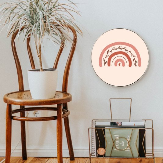 Quadro Decorativo Redondo Arco-Íris com Moldura Flexível Metalizada