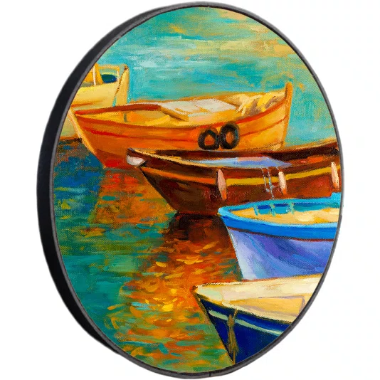 Quadro Decorativo Redondo Barcos Coloridos no Cais