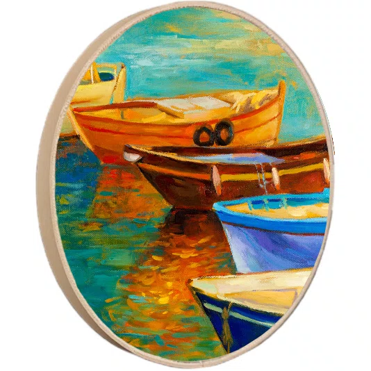 Quadro Decorativo Redondo Barcos Coloridos no Cais