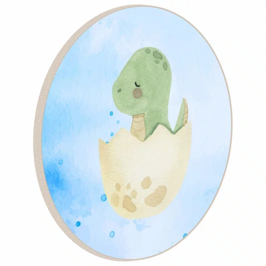Quadro Decorativo Redondo Bebê Braquiossauro Dinossauro Fofinho