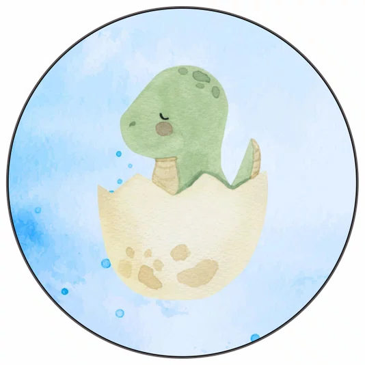 Quadro Decorativo Redondo Bebê Braquiossauro Dinossauro Fofinho
