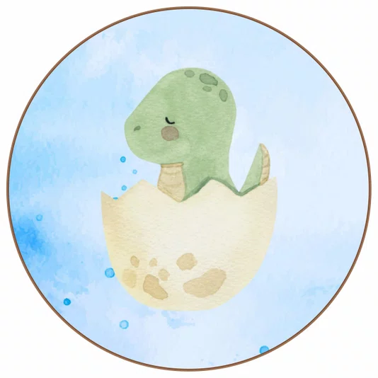 Quadro Decorativo Redondo Bebê Braquiossauro Dinossauro Fofinho