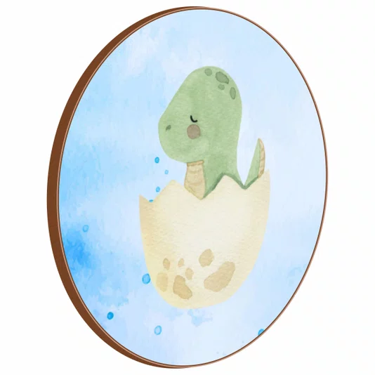 Quadro Decorativo Redondo Bebê Braquiossauro Dinossauro Fofinho