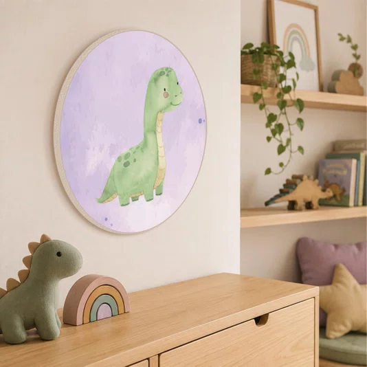 Quadro Decorativo Redondo Braquiossauro Dinossauro Fofinho