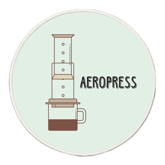 Quadro Decorativo Redondo Café Aeropress com Moldura Filete Flexível
