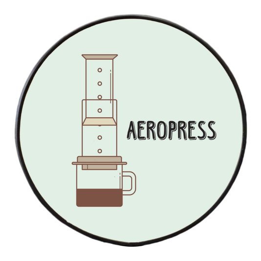 Quadro Decorativo Redondo Café Aeropress com Moldura Filete Flexível