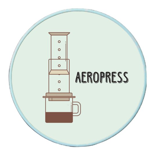 Quadro Decorativo Redondo Café Aeropress com Moldura Filete Flexível