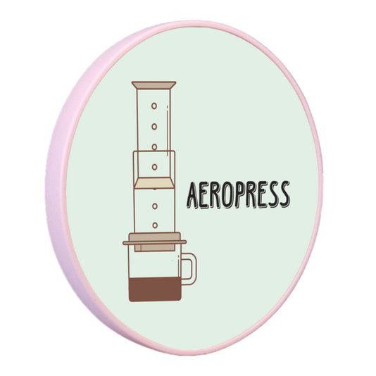 Quadro Decorativo Redondo Café Aeropress com Moldura Filete Flexível